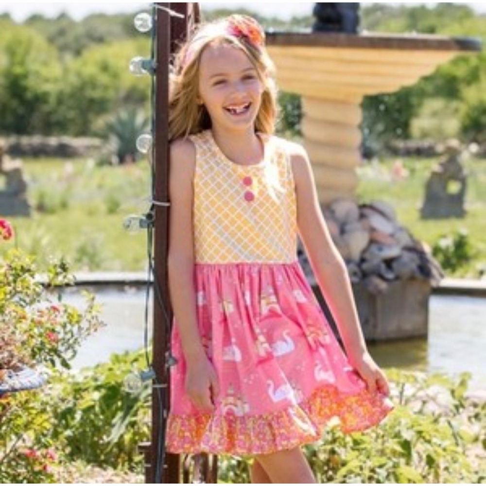 Eleanor Rose Dress Girls 10-12 Pink Swan Castle Whimsical Princesscore Boutique